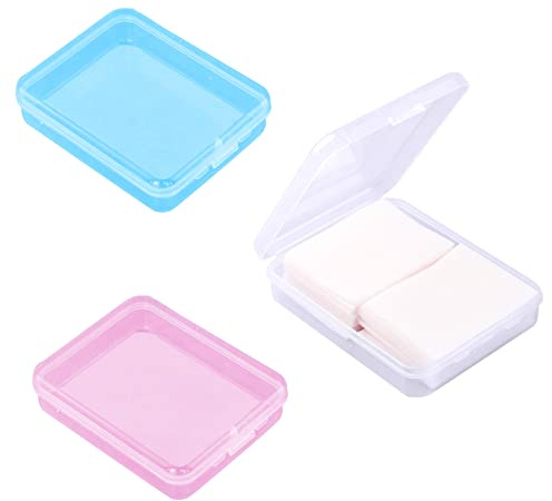 KKONHII Portable Travel Cotton Pad Holder Cotton Swab Ball Holder Dispenser Cosmetic Sponge Storage Box with Transparent Lid Storage Jar Cosmetic Pad Container Dental Floss Box 3 pcs