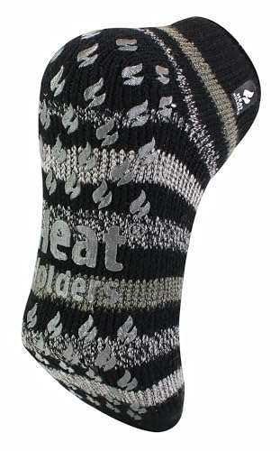 HEAT HOLDERS - Mens 2.3 TOG Warm Thick Anti Slip Low Cut Ankle Thermal Slipper Socks | Trainer Socks with Grips for Winter (6-11, Black Stripe)