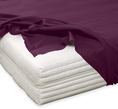 TRAUMSCHLAF Feinbiber Haustuch Bettlaken – warmes Winter-Bettlaken aus 100% Baumwolle, flauschig weich, ohne Spannumrandung, geeignet für Matratzen bis ca. 30 cm – Beere