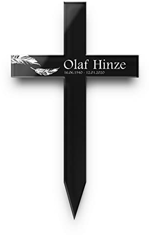 Personalisiertes Grab Kreuz mit Gravur aus Hochglanz Acrylglas - Grabstecker Grabkreuz als gravierter wetterfester Grabschmuck - schwarz o. anthrazit - Grabdeko für Urnengrab - Deko Friedhof