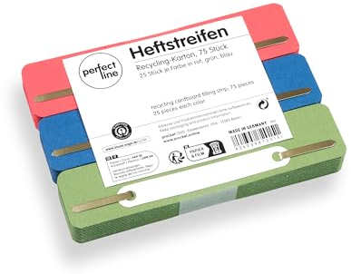 perfect line - 75 Heftstreifen Pappe, recycling Karton, 250 g/m², 3 Farben (Rot, Grün, Blau), Made in Germany, Blauer Engel zertifiziert