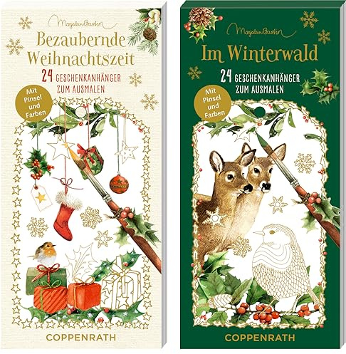 Kreativkalender im Winterwald: 24 Geschenkanhänger zum Ausmalen mit Pinsel und Farben; Der Preis gilt pro Stück; Motiv nicht frei wählbar