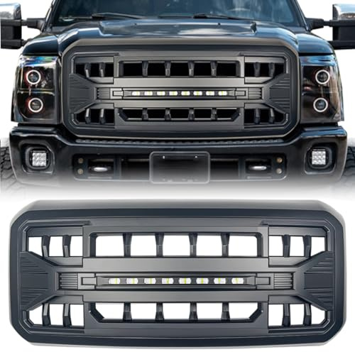 MEGAIE Front Grille Compatible with 2011-2016 F250 F350 F450 F550 Super Duty, Matte Black Bumper Grill Guard w/Off-Road Lights