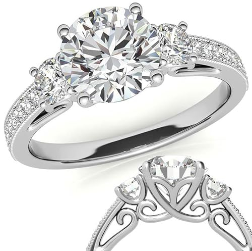 Molioaki Verlobungsring Damen Silber/9K/14K/18K Gold Eheringe Damen Spulenakzent Drei Stein Verlobungsring Diamantring 1 Karat Brillantschliff 5A Zirkonia Ring Verlobung Hochzeit Geschenk mit CZ