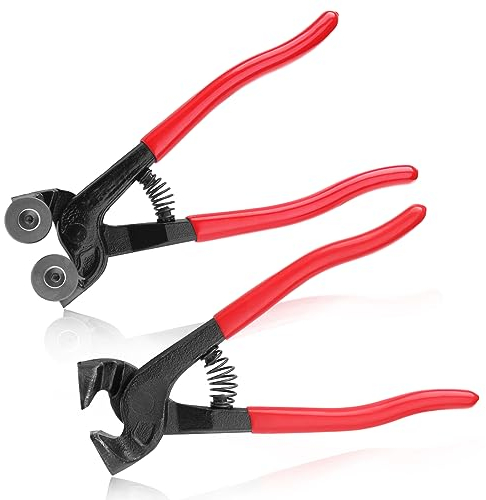 LEONTOOL 2 Pcs Glass Tile Nippers Set Heavy Duty Wheeled Glass Mosaic Nipper & Ceramic Tile Nipper with PVC Handle Tile Cutter Pliers Set for Cutting Ceramic Stained Glass Tile