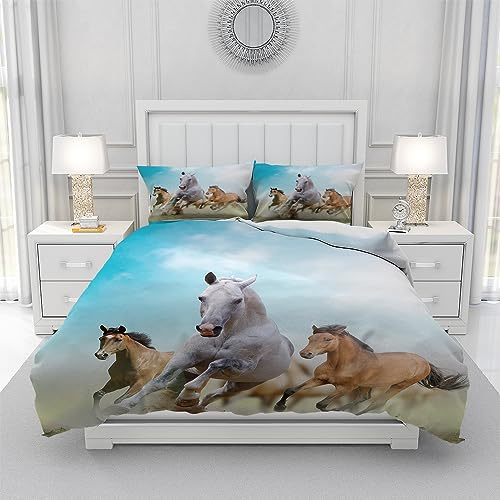 Gegeryozer Set di Biancheria da Letto Cavalli 135×200 cm,Copripiumino con Motivo Cavallo,Copripiumino per Bambini in Microfibra con due Federe 50 x 75 cm(H2)