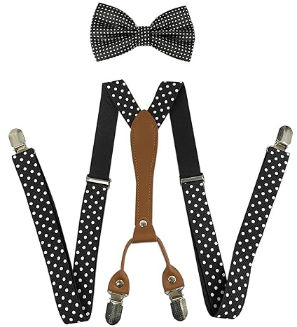 SUNTRADE Herren Hosenträger und Fliege Set, 4 Clips Elastische X Band Hosenträger + Fliege für Hochzeit, formelle Veranstaltung