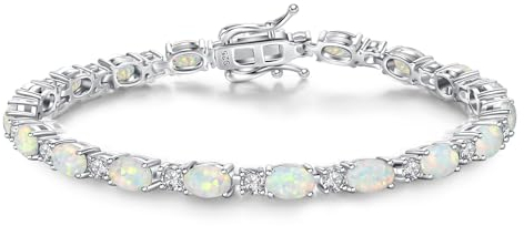 FANCIME Tennisarmband Damen 925 Sterling Silber Opal Tennis Armband Geburtsstein Geschenk Schmuck für Damen Mädchen, Länge 19 cm