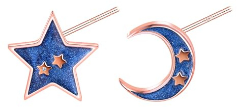 CONILOK Unsymmetrisch Ohrringe Silber 925 Stecker Mond Stern Ohrstecker Ohrhänger Damen Schmuck Ohrring Geschenke für Frauen Mädchen Freundin Mutter Geburtstag Weihnachtstag Valentinstag