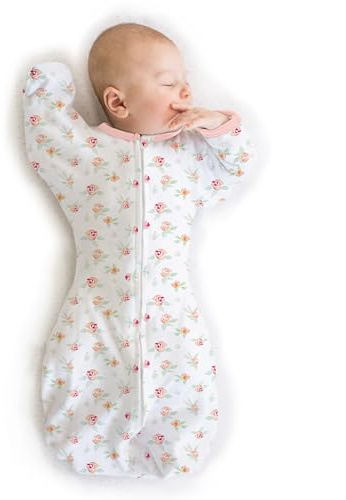 SwaddleDesigns Übergangs-Pucksack Baby, Pucktuch & Puckschlafsack für Neugeborene mit Arme-nach-Oben-Design, halblangen Ärmeln & Fäustling-Bündchen