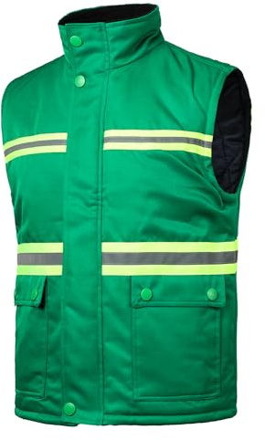 Yukirtiq Mens Hi Viz Bodywarmer Winter Padded Vest Work Gilet Reflective Sleeveless Work Jacket, Green, XL