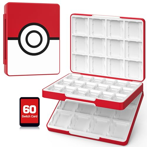 MoKo 60 Game Card Case for Nintendo Switch 2 / Switch OLED / 3DS / 3DSXL, Portable Storage Holder Case for 60 Switch 2 Game Cartridges & 24 3DS Card & 36 Micro SD Cards, Red Ball