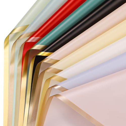 20 Blatt 10 Farben Blumen Geschenkpapier, Goldrand Blumen Verpackungspapier Wasserfest Blumenpapier Blumenstrauß Papier DIY Floristenbedarf für Hochzeit Geburtstag Geschenk Valentinstag