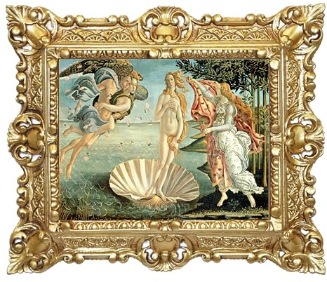 LIGUORO SHOP Quadro Födelsen av Venus av Botticelli Reproduktion tryckt på canvas-banner med barockram 45x37 cm (guld)