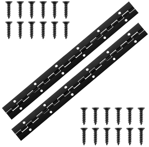 2pcs Black Cabinet Hinges 12inch Stainless Steel Piano Hinge Metal Piano Hinges and Screws, Heavy Duty Piano Hinge with Holes for Piano Cabinet Hardware Door Window Boat