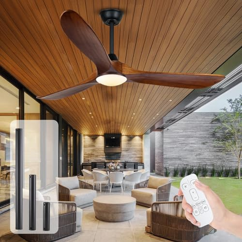 XSGDMN Ventilador de techo de 132 cm con luz y mando a distancia Ventiladores de techo modernos para interior y exterior con 3 aspas, 6 velocidades, cronómetro 1/4/8h, Función de verano e invierno