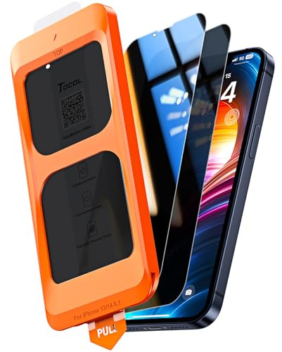 TOCOL Verre Trempé Anti Espion pour iPhone 14, Véritable Anti-Espion à 25°, Dépoussiérage Automatique, Sans Bulles, Dureté 9H, Coques de Téléphone Compatibles, 2 Pièces