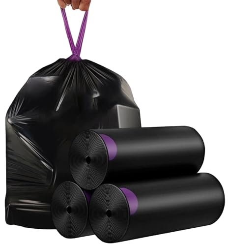 MIVIDE 216 bolsas de basura con cordón, 50 l-60 l, negras, resistentes a desgarros, bolsas de basura para casa, jardín, industria, gastronomía, 60 x 70 cm (12 rollos)