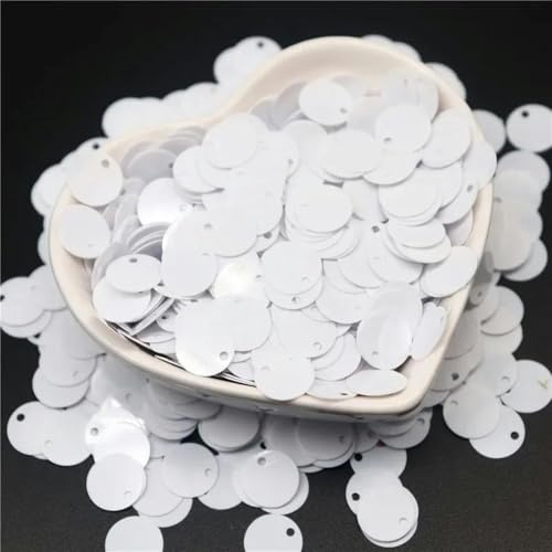 10/15/20/25 mm große Pailletten mit 1 seitlichem Loch, flache, runde, lose Pailletten aus PVC, zum Nähen, Basteln, Scrapbooking, Anhänger, weiß, 15 mm, 50 Gramm, 600 Stück