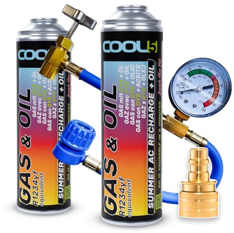 Cool5 , sustituto r1234yf, Sellador, refrigerante para Aire Acondicionado de automóviles, Equivalente a 760 g, 2 latas, 2 en 1, 290g,
