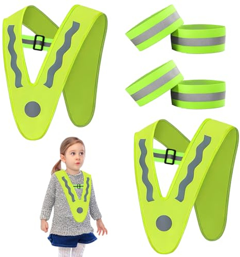 Ehuihuan Warnweste Kinder, 2 Stück, V-Form, mit Reflektorstreifen