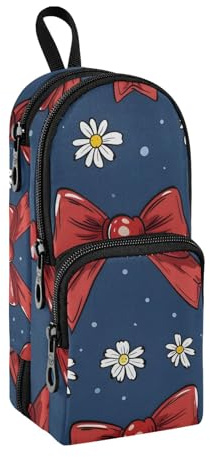 Estuche para lápices con diseño de lazo de cerezo rojo, bolsa de gran capacidad con compartimento para estudiantes, mochila escolar, organizador de papelería, estuche para lápices, estuche para la