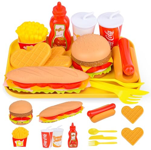 Küchenspielzeug Lebensmittel Spielzeug für Kinder,DIY Hamburger Hotdog Spielzeug Set,Kinderküche Zubehör Kinderküche Zubehör Lernspiele Kinderspielzeug Geschenk für Jungen Mädchen