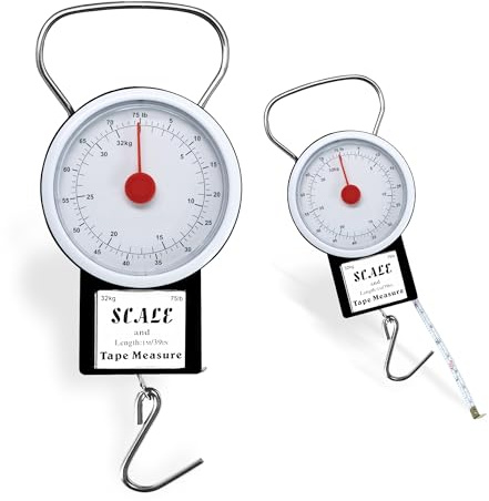 G4GADGET 2 Pack Luggage Scale – Portable Travel Suitcase Weighing Scale with 32kg Capacity & Built-in 1m Tape Measure – Handheld Mechanical Weight Scale for Baggage, Holiday & Airplane Travel Essentia