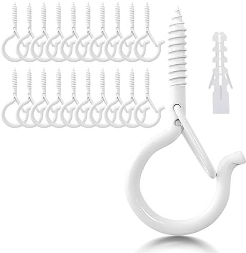LYCXAMES Ganci a vite, 20 pezzi, in acciaio inox, con fusibile, gancio per viti, gancio da soffitto, gancio da parete per appendere piante in vaso, luci, bianco
