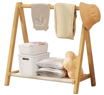 Ergocar Kleiner Zusammenklappbarer Kleiderständer, Kleiderständer Aus Bambus Und Holz Mit Zwei Stangen, Mehrschichtiger, Kurzer Kleiderständer, Geeignet Wohnzimmer, Waschküche, Schlafzimmer