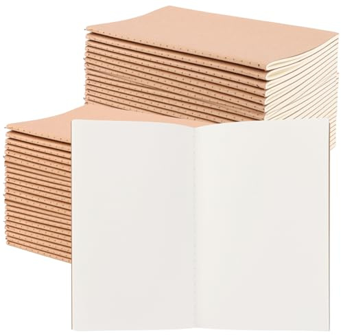 DAJAVE 50 Stück 50 Stück Notizbuch A5 mit 60 leere Seiten für Büro | Kraftpapier-Notizbücher mit 30 Blatt Blanko, 80g Papier, A5 Notizblock, Notizheft für Tagebuch und Künstlerzeichnungen