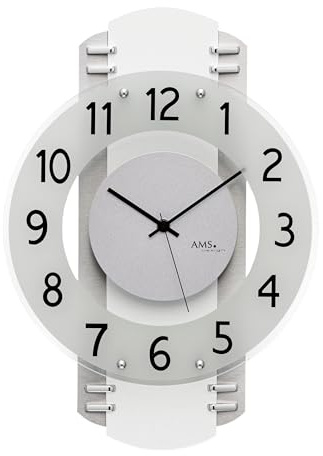 AMS Wanduhr 5617 - Funk-Wanduhr, Küchenuhr, geräuscharme Uhr, Holzgehäuse, 40x28cm, Wohnzimmeruhr, arabische Ziffern
