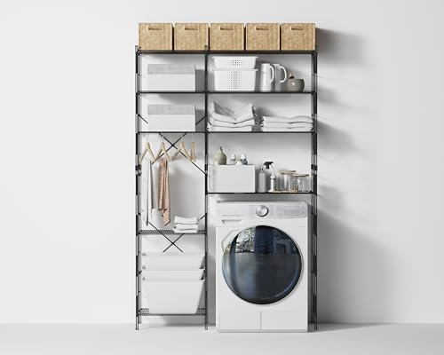 WISY Spazi Intelligenti Wisy sistema d'arredo modulare 3 spalle H210cm (120cm+90cm), 5 piani L50cm + 4 piani L80cm | Sistema d’Arredo in Filo Metallico Regolabile | Made in Italy, Nero