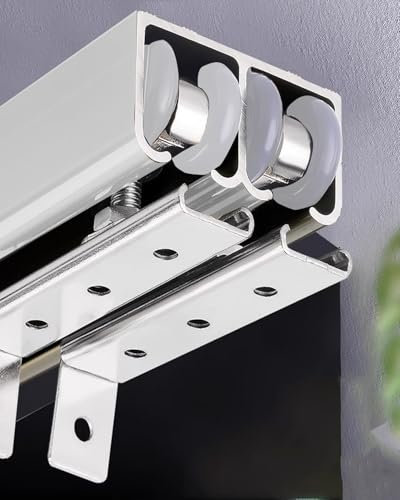 Minglez Sliding Door Kit Double Pocket Door Track Rail Heavy Duty, Silver Barn Door Track with a Pair Pulley, Barn Door Hardware Top Mount for Cabinets/Closet/Laundry(4.8ft/146.3cm)