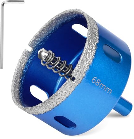 Flintronic Diamantbohrer, 68mm Diamant Lochsäge, mit Zentrierbohrer, Glasbohrer mit diamant Beschichtung Kohlenstoffstahl, Bohrkron Fliesenbohrer, für Glas Fliese/keramisches/Marmor/Kalkstein(Blau)