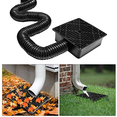 Takränna dräneringssats, uppsamlingsbehållare fallrör set, 150 cm förlängbar slang och slangadapter, PVC icke-grävande avloppsadapter för cementgolv och gräsmatta