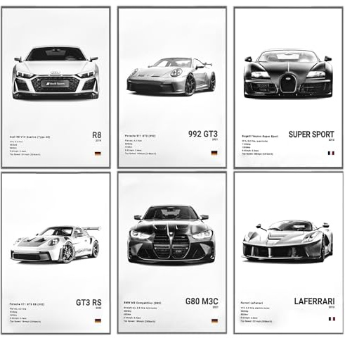 YHNDECO 6 poster per auto, 20 x 30 cm, poster da parete, senza cornice, decorazione da parete per camera da letto, ufficio