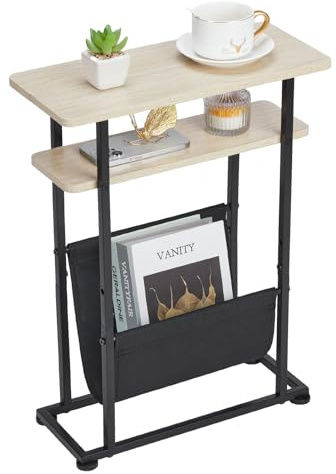 ZEXVIDA Kleiner Beistelltisch für kleine Räume, Schlanker Couchtisch mit Zeitschriftenhalter - 2 in 1 Schmaler Sideboard Wohnzimmer, Dünner Nachttisch Schlafzimmer mit Ablage (Eichen)