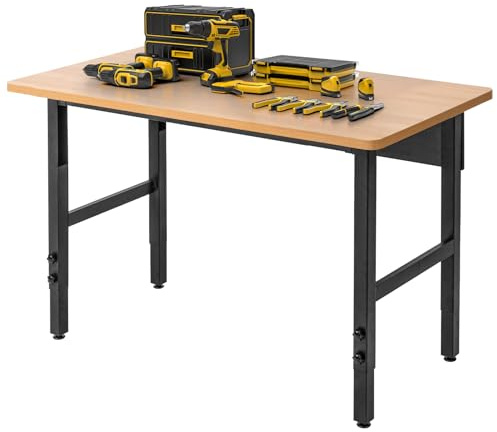 Adjustable Workbench, Work Table for Garage,Large Capacity Hardwood Work Bench, Heavy Duty Table for Workshop, Office, Garage, Home