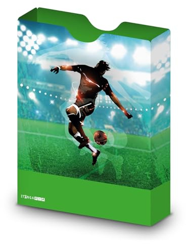itenga Heftbox DIN A4 – Aufbewahrungsbox für Hefte & Blöcke mit Motivdruck | aus extra stabilem 0,7mm PP Kunststoff | flach geliefert faltbar | Schulbox für Mädchen & Jungen (Fussball)