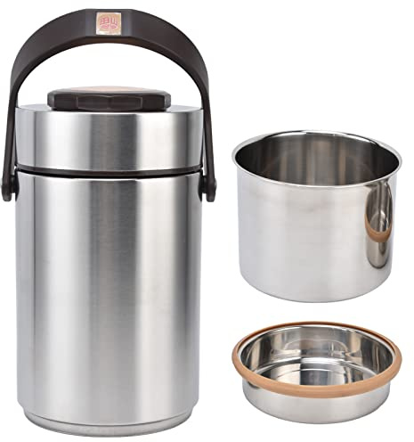 Nikou Contenedores de almuerzo con aislamiento al vacío de acero inoxidable 304, recipiente portátil para alimentos, lonchera al vacío, capacidad de 2300 ml, color acero inoxidable