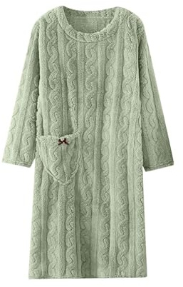 Generisch Chemise de nuit pour femme à manches longues, pyjama d'hiver en flanelle pour femme, robe de nuit chaude, vêtement de nuit en peluche, robe de chambre, vêtements de détente en polaire