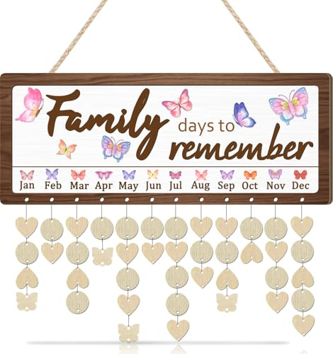 Ausril Family Reminder Calendar,Butterfly Birthday Calendar Wall Hanging,Custom Family Birthday Reminder Christmas Gift,Families Anniversary Board Sign Butterfly for Mother Grandma Kids Present Xmas