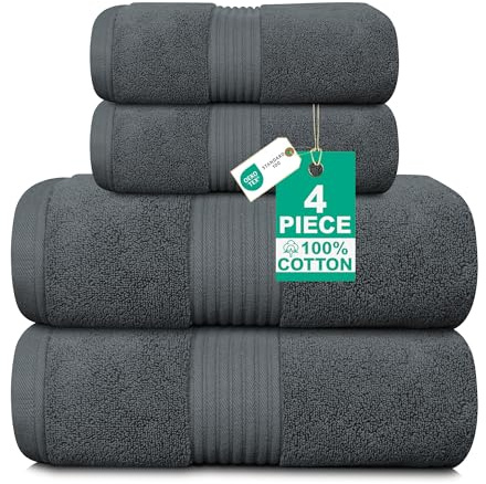 Luxury 4 Piece Towel Bale Set - Includes 2 Bath Towels & 2 Hand Towels - Zero Twist 100% Pure Thick Cotton, Fluffy, Soft, Quick Dry & Highly Absorbent Hotel Quality Bathroom Towels 580 GSM (Charcoal)