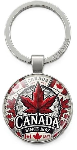 4Trails Portachiavi souvenir con foglia d'acero canadese Canada, in metallo, design rosso e bianco, dal 1867