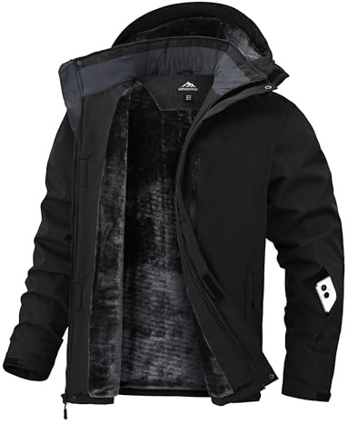 Zoofly Skijacke Herren Winterjacke Thermojacke Snowboardjacke für Männer Warm Wanderjacke Mann Fleece Gefüttert Schwarz S