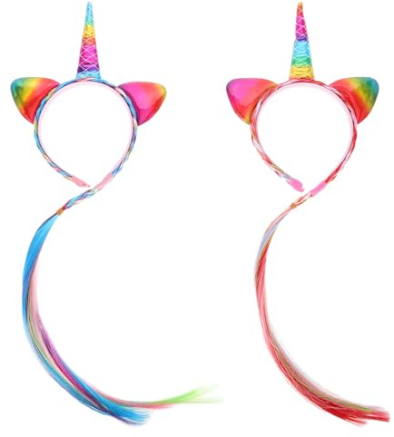 Cabilock 2 Stück Einhorn Haarreif mit Bunten Geflochtenen Kunsthaar für Erwachsene für Einhorn Kostüme Geburtstagsfeiern Halloween und Mottopartys