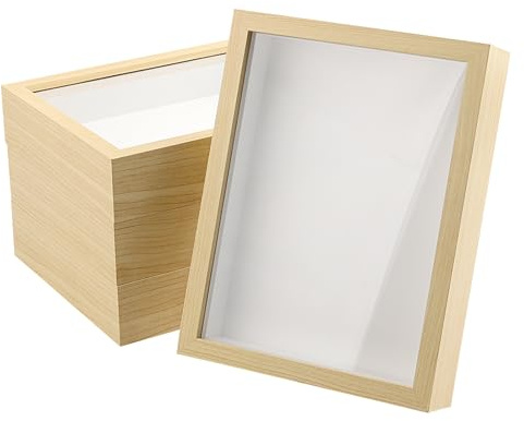 UNGFEI Förpackning med 4 skugglådor i trä – 15,2 x 20,3 cm visningsfodral för blommor och minnen, naturligt trä med akryl fram, 3 cm djup