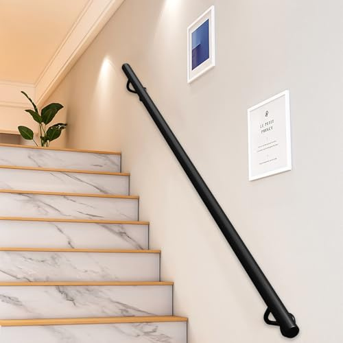 Ringhiera per Scale Moderna Corrimano in Ferro Battuto per Scale Interne, Corrimano per Ringhiere per Scale Montate a Parete per Gradini Loft/Bagno/Seminterrato/Portico, Nero(330cm)