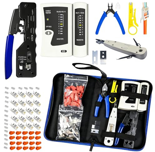 GOEDCH 68-teiliges Set Netzwerk Werkzeug Set: Hochwertiger Legierter Kohlenstoffstahl, Multifunktionale Netzwerk Reparaturwerkzeuge, RJ45 Crimpzange, Netzwerktester für Wartung und Installation